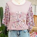  Contrast Floral Patchwork Flowy Half-Sleeve Blouse | S-XL