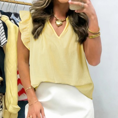 Ruffle Trim V-Neck Sleeveless Blouse | S-XL