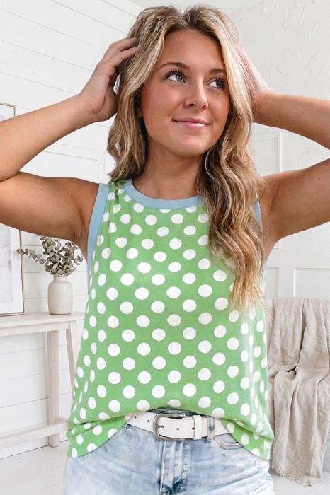 Round Neck Contrast Polka Dot Tank | S-XL