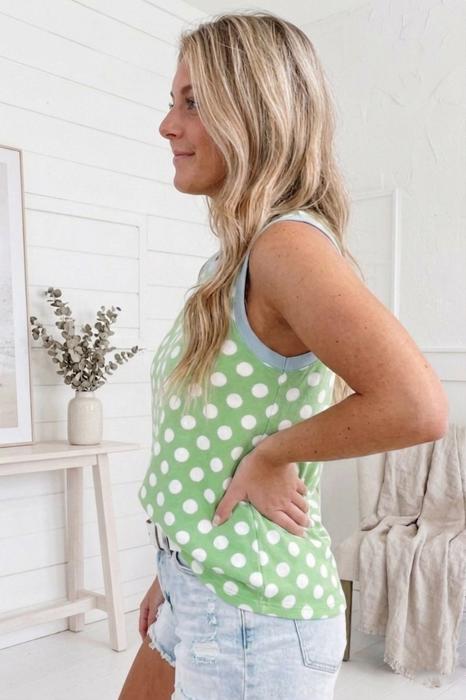 Round Neck Contrast Polka Dot Tank | S-XL