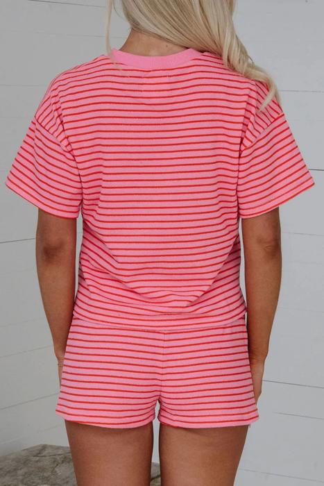 Striped Knit T-Shirt & Elastic Waist Shorts Set | S-XL