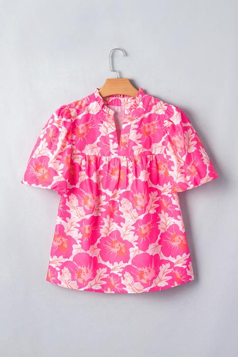 Bubble Sleeve Floral Peplum Top | S-XL