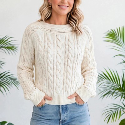 Cable Knit Drop Shoulder Sweater | S-XL