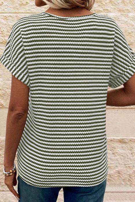 Notched V-Neck Textured Knit Short Sleeve Top | S-XL