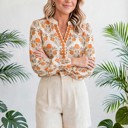  Floral Print V-Neck Long Sleeve Blouse | S-XL