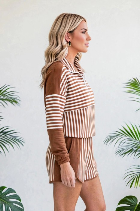 Stripe Patchwork Pullover & Shorts Set | S-XL