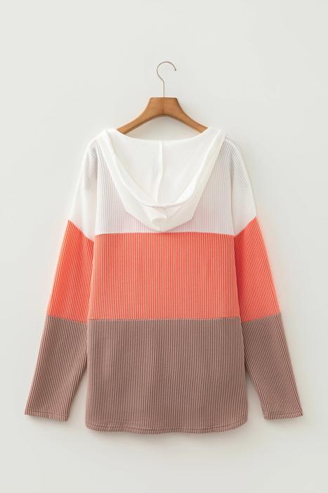 Ribbed Colorblock Hooded Pullover | S-XL