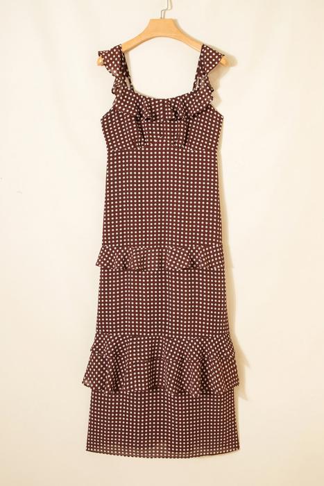 Polka Dot Backless Ruffled Tiered Maxi Dress | S-XL