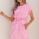  Cuffed Sleeve Patchwork Drawstring Mini Dress | S-XL