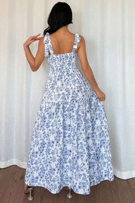 Floral Tie-Strap High Waist Maxi Dress | S-XL