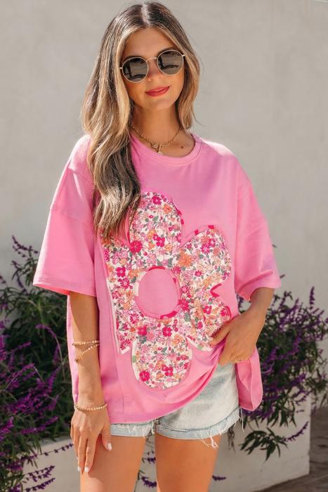 Bloom Patched Raw Seam Oversized Tee | S-XL