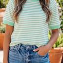  Stripe Colorblock Trim Short Sleeve Tee | S-XL