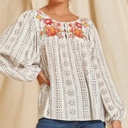  Embroidered Balloon Sleeve Blouse