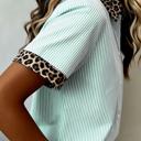  Stripe Contrast Leopard Collared Shirt | S-XL