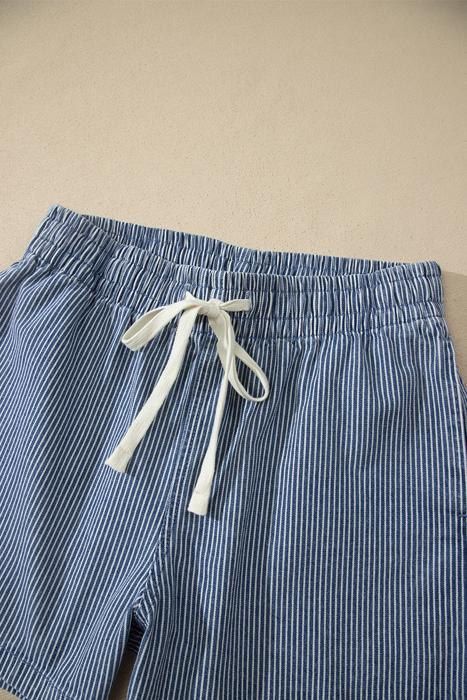 Striped Drawstring Elastic Waist Denim Shorts | S-XL