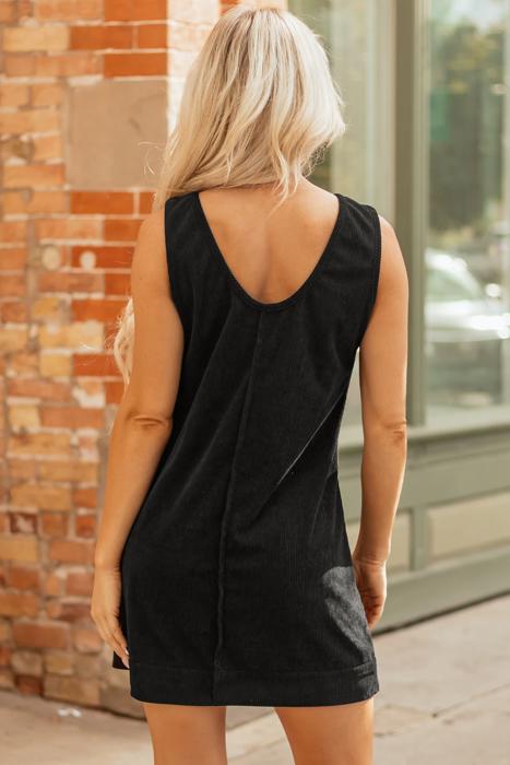 Corduroy Patched Pocket Mini Dress | S-XL