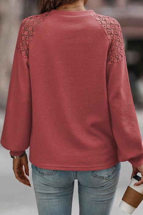 Textured Lace Sleeve Pullover | S-2XL