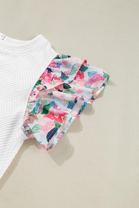 Textured Knit Abstract Print Tiered Sleeve Top | S-XL