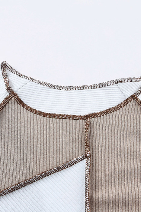 Seaming Trim Rib Knit Top | S-2XL