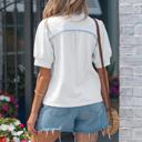  Striped Frill Collar Short Sleeve Blouse | S-XL