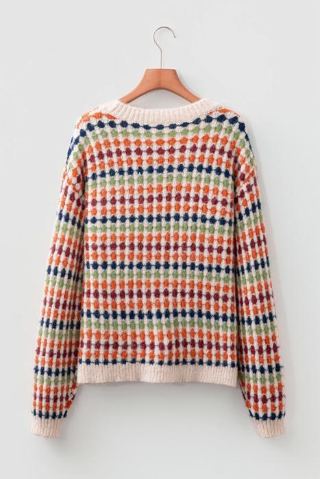 Polka Dot Striped Drop-Shoulder Sweater | S-XL