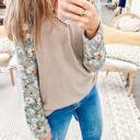  Ribbed Floral Contrast Long Sleeve Top | S-XL