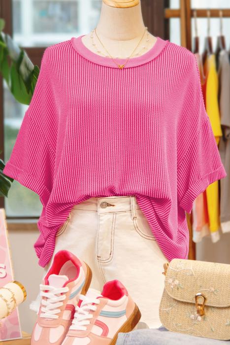 Spiral Ribbed Bow-Back Oversized Tee | S-XL