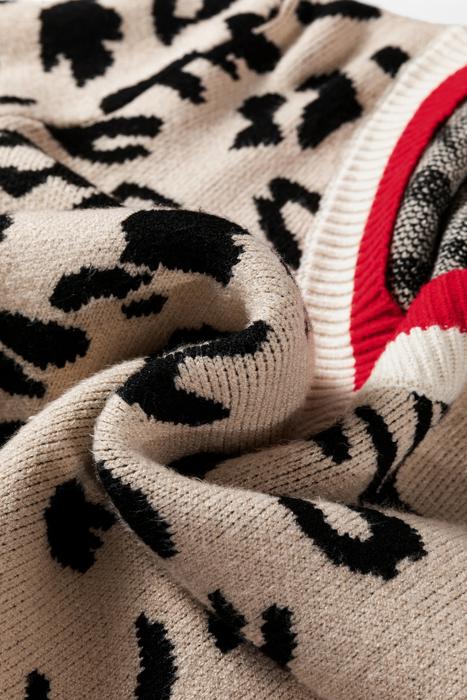 Leopard Print V-Neck Ribbed Sweater | S-XL