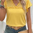 Sheer Lace Split Neck Ruffle Blouse | S-XL