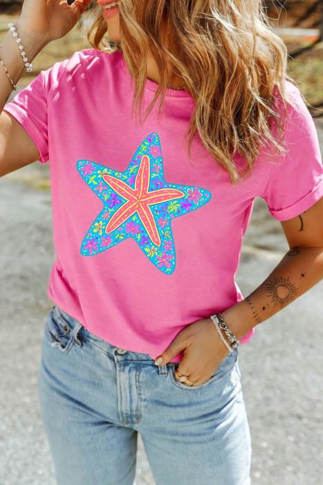 Starfish & Floral Print Relaxed Fit Tee | S-XL