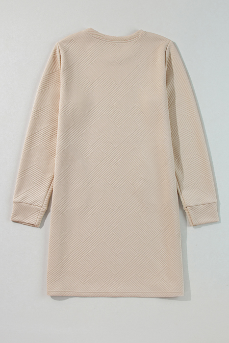Textured Long Sleeve Side Pockets Shift Dress