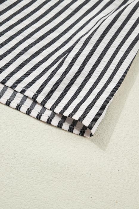 Classic Stripe Collared Bubble Sleeve Blouse | S-XL