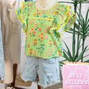  Stripe Floral Ruffle Sleeve Top | S-XL