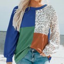 Small Blue Color Block & Patchwork Ribbed Top | S-2XL