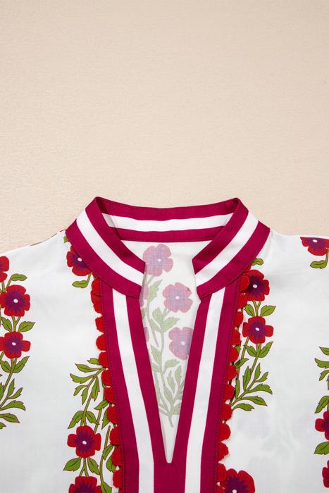 Sweet Bloom Contrast Bubble Sleeve Top  | S-XL