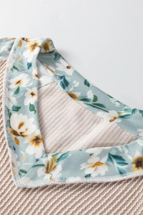 Ribbed Floral Contrast Long Sleeve Top | S-XL