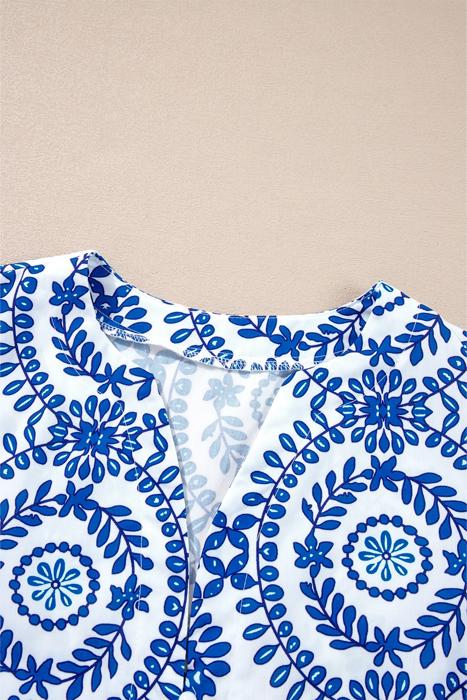 Bohemian Vine Print Puff Sleeve Blouse | S-XL