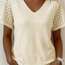  Lace Trim Cutout V-Neck Waffle Knit Button Blouse | S-XL