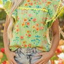  Stripe Floral Ruffle Sleeve Top | S-XL