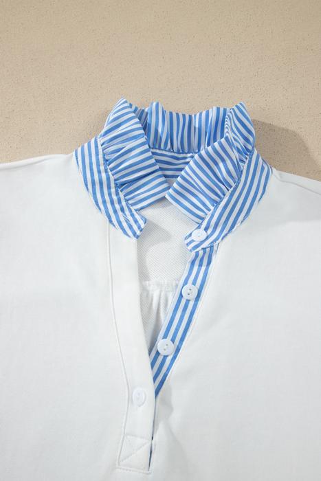 Striped Frill Collar Short Sleeve Blouse | S-XL