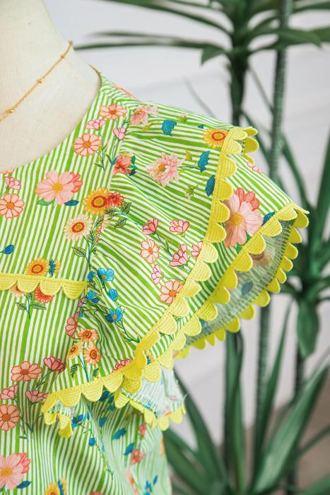 Stripe Floral Ruffle Sleeve Top | S-XL