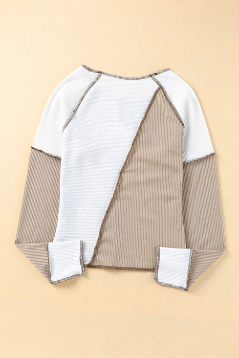 Seaming Trim Rib Knit Top | S-2XL