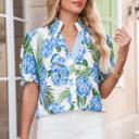 Tropical Striped Patchwork V-Neck Top | S-XL