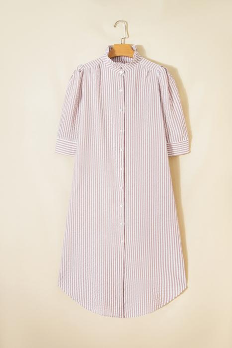 Striped Collar Half Sleeve Shirt Maxi Dress | S-XL