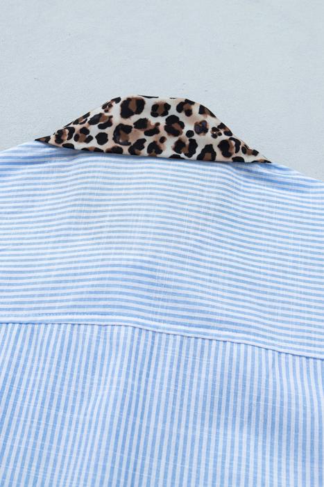 Stripe Contrast Leopard Collared Shirt | S-XL