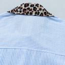  Stripe Contrast Leopard Collared Shirt | S-XL
