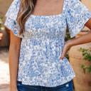  Floral Square-Neck Ruffle Sleeve Blouse | S-XL