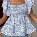  Floral Square-Neck Ruffle Sleeve Blouse | S-XL