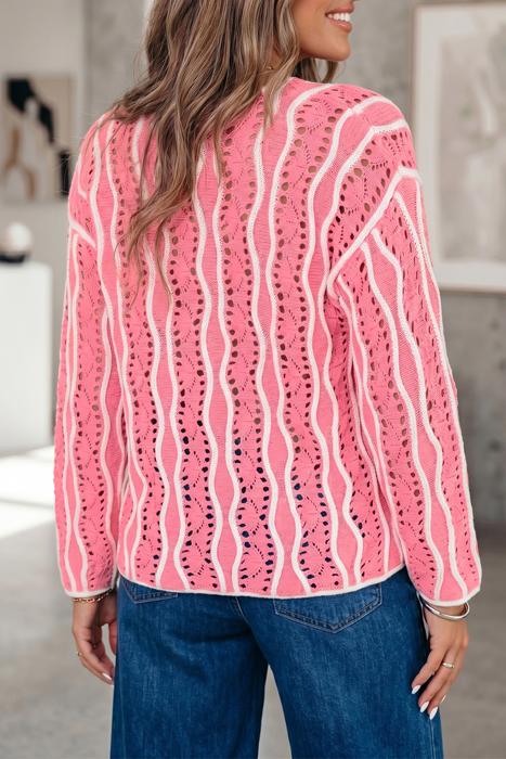 Wavy Knit Hollow-Out Cotton Sweater | S-XL