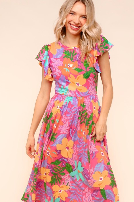 Ruffle Bloom Midi Dress With Pockets | S-3X